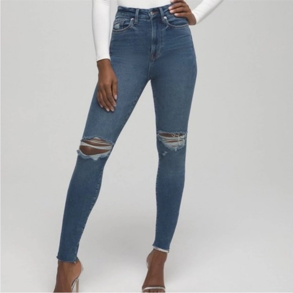 Good American Good Waist Crop Raw Hem Jeans Womens Size 14/32 Inseam 26"